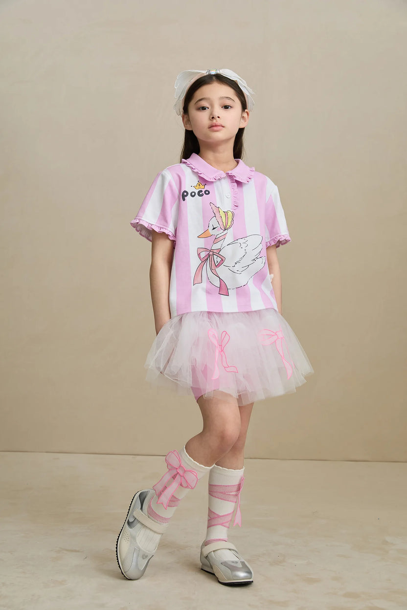 Swan Ballet Print Ruffle Polo Tee by Poco Blush, image 8