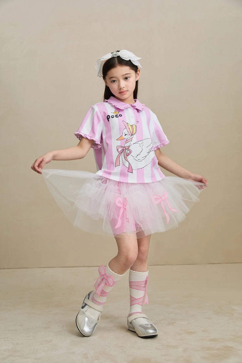 Swan Ballet Print Ruffle Polo Tee by Poco Blush, image 9