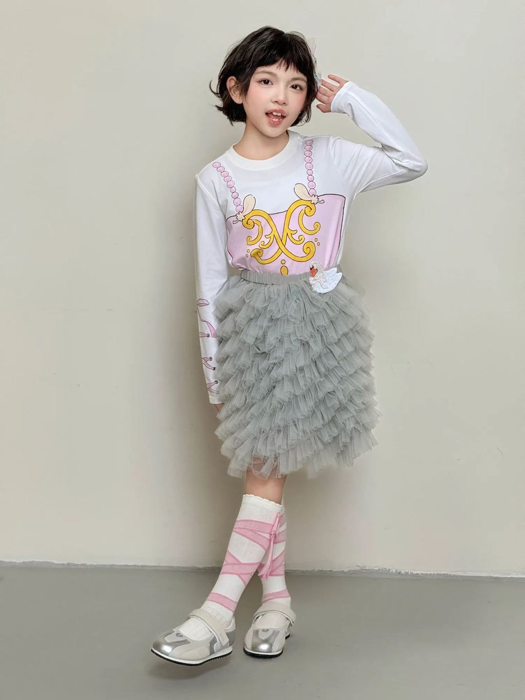 Poco Blush Swan Embroidered Tulle Skirt