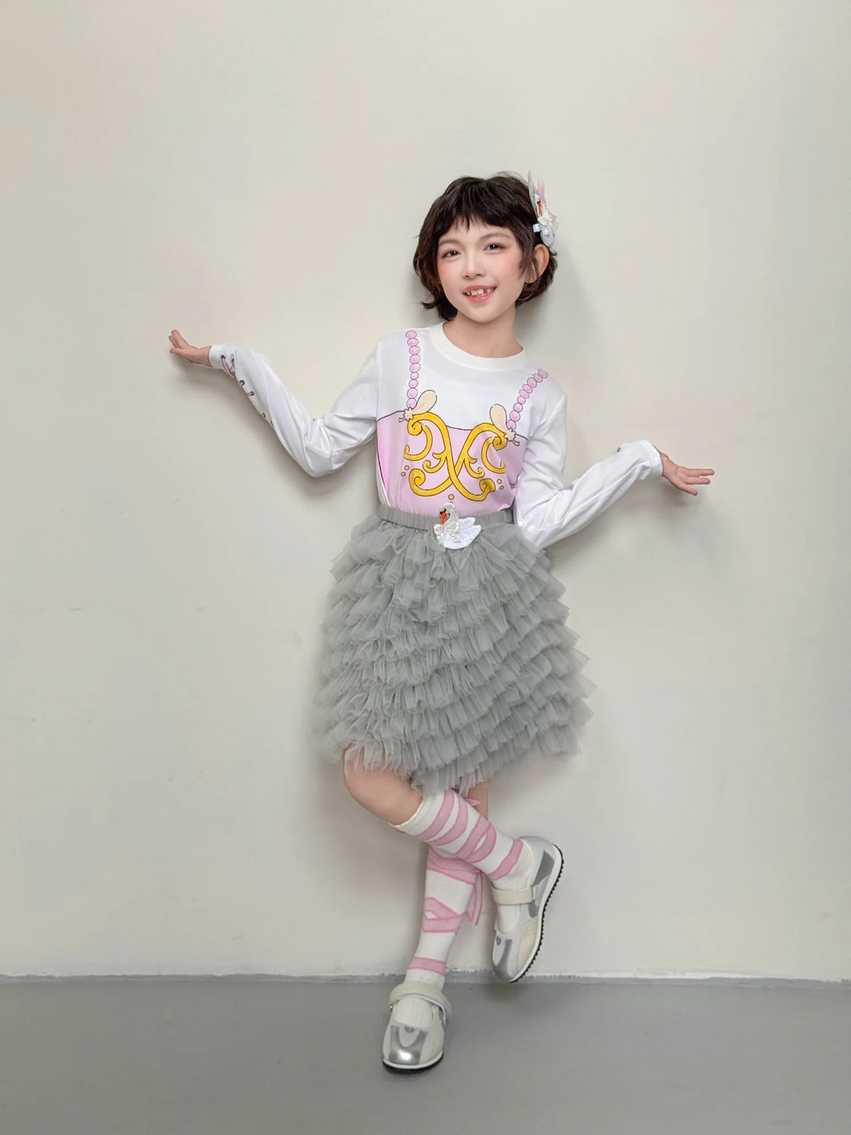 Poco Blush Swan Embroidered Tulle Skirt