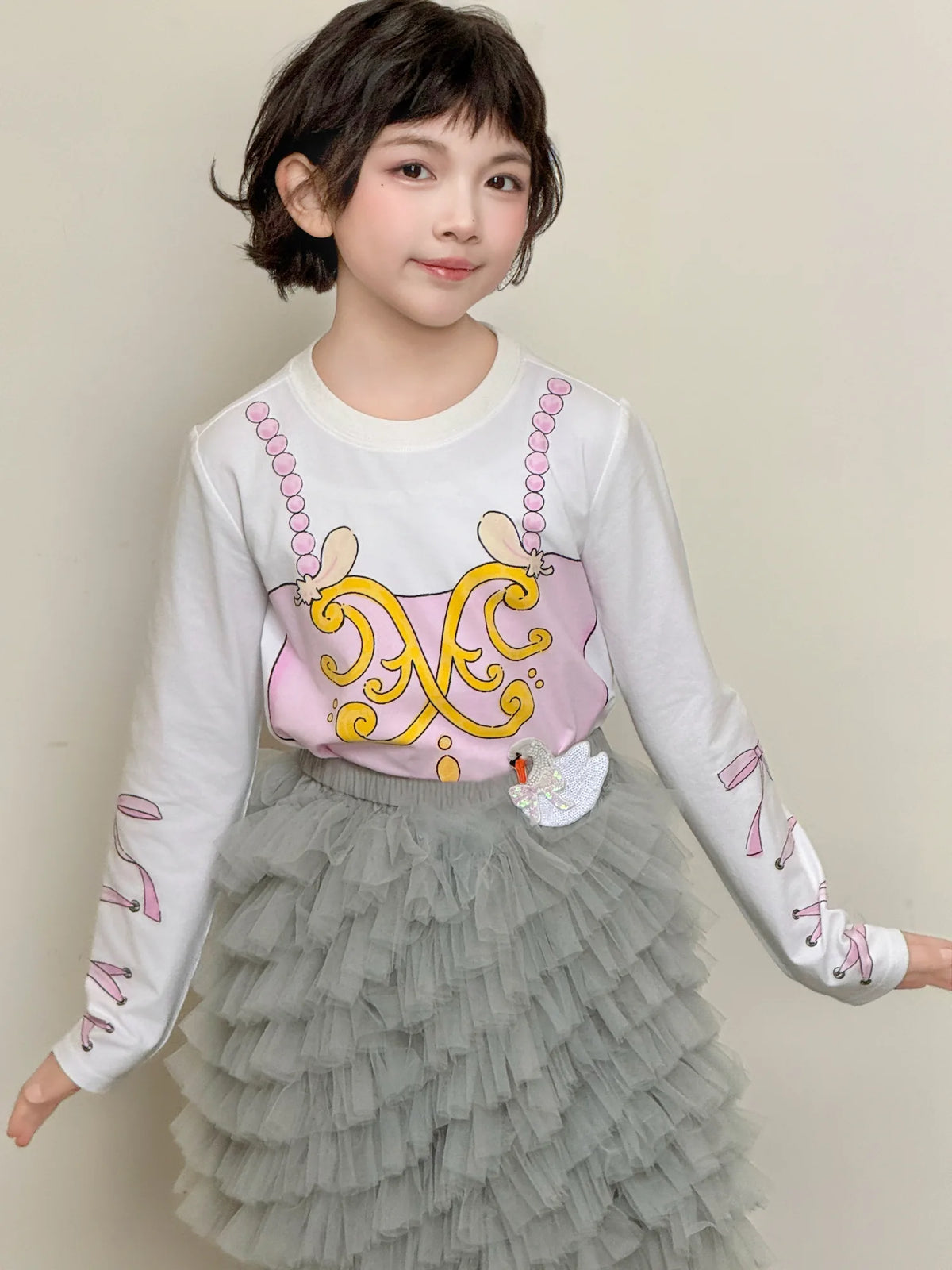Poco Blush Swan Embroidered Tulle Skirt