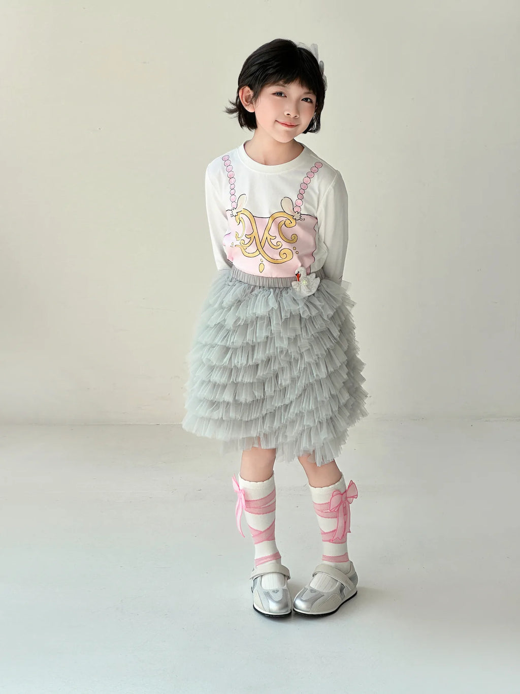 Poco Blush Swan Embroidered Tulle Skirt