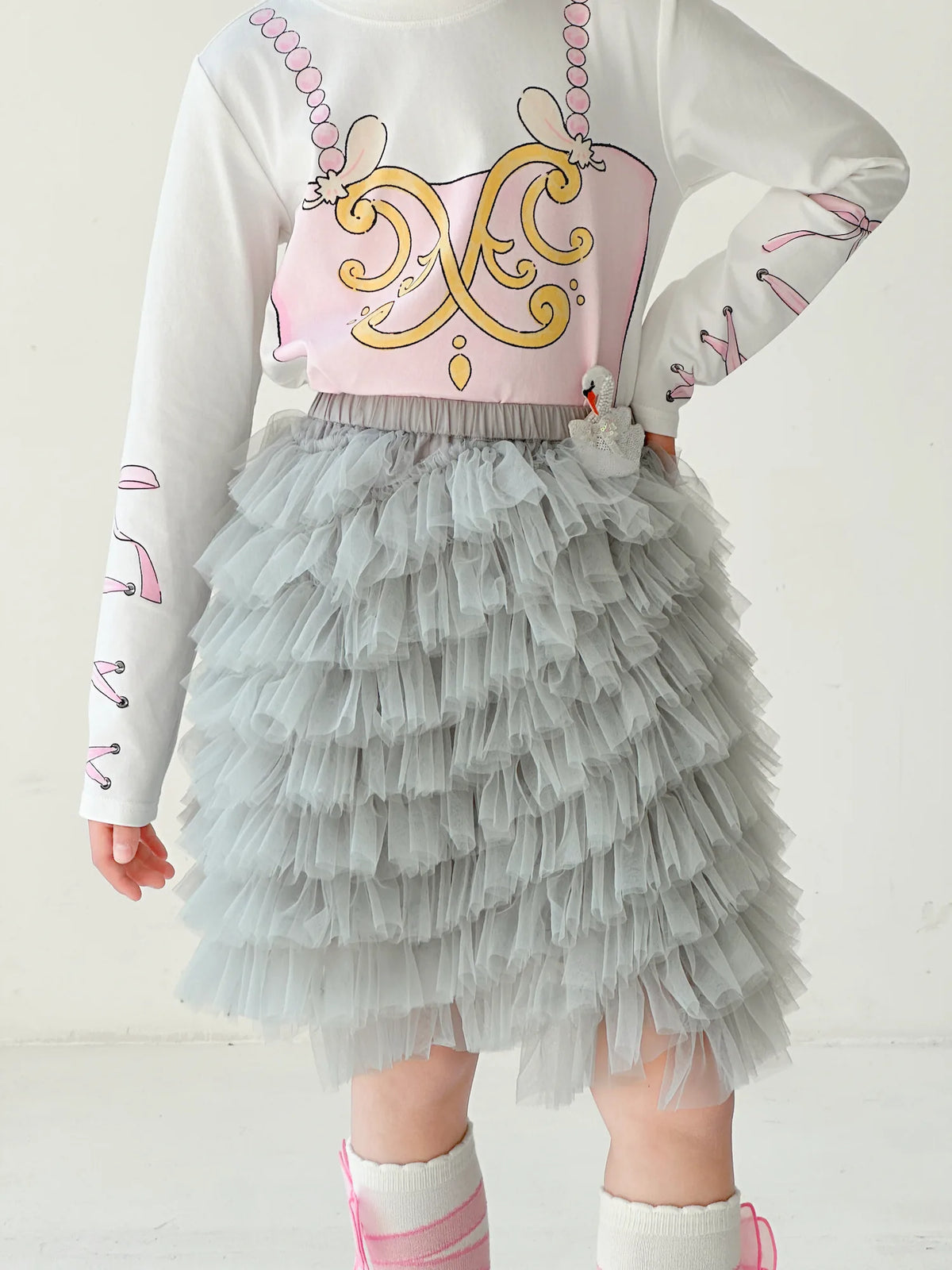 Poco Blush Swan Embroidered Tulle Skirt