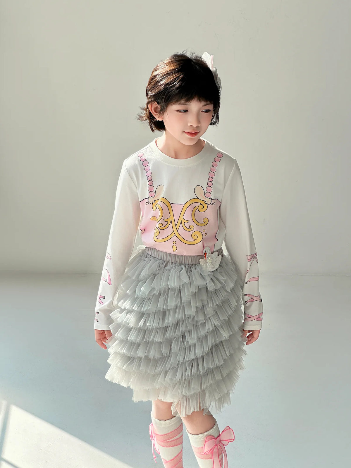 Poco Blush Swan Embroidered Tulle Skirt
