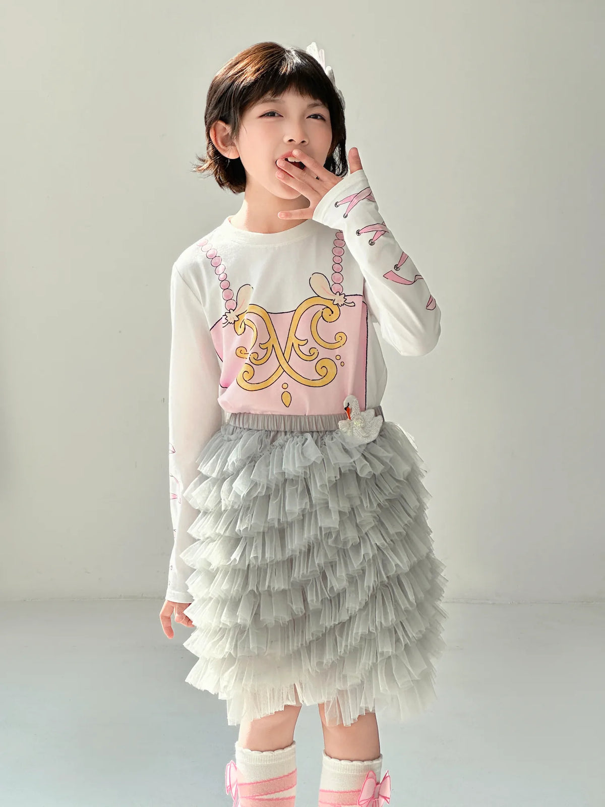 Poco Blush Swan Embroidered Tulle Skirt