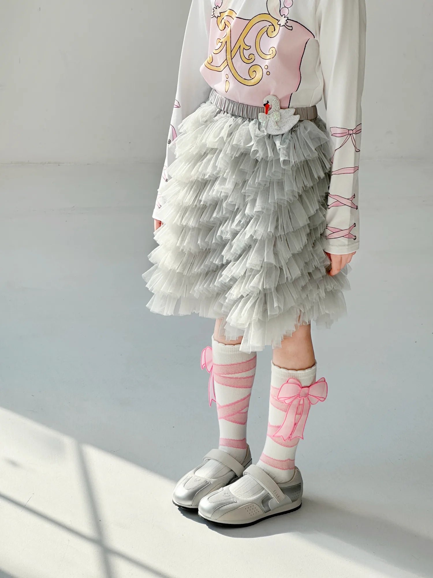 Poco Blush Swan Embroidered Tulle Skirt