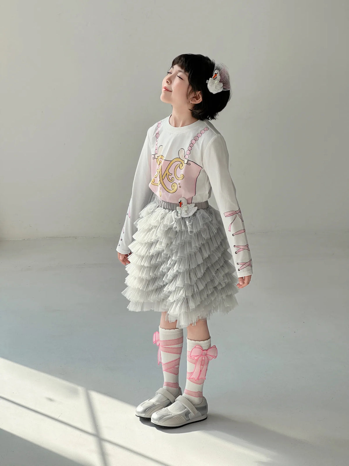 Poco Blush Swan Embroidered Tulle Skirt