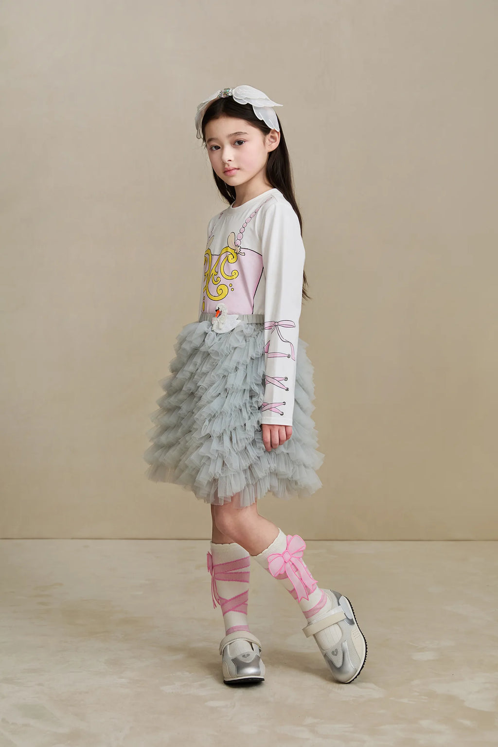 Poco Blush Swan Embroidered Tulle Skirt