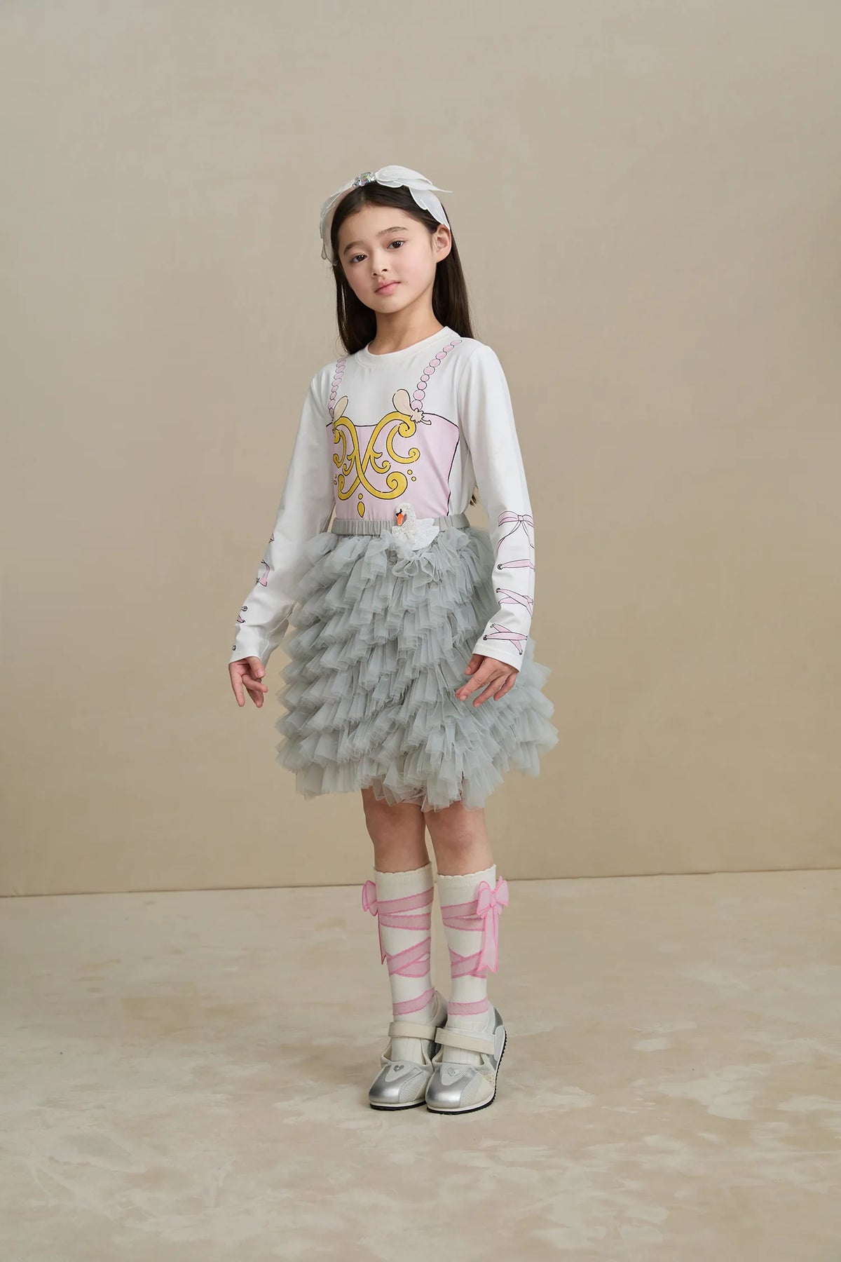 Poco Blush Swan Embroidered Tulle Skirt