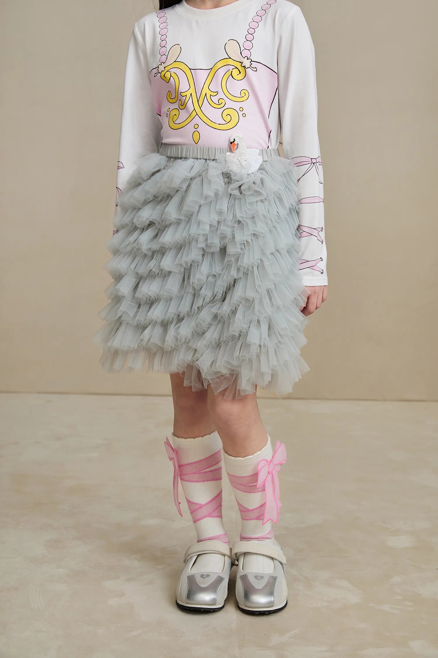 Poco Blush Swan Embroidered Tulle Skirt