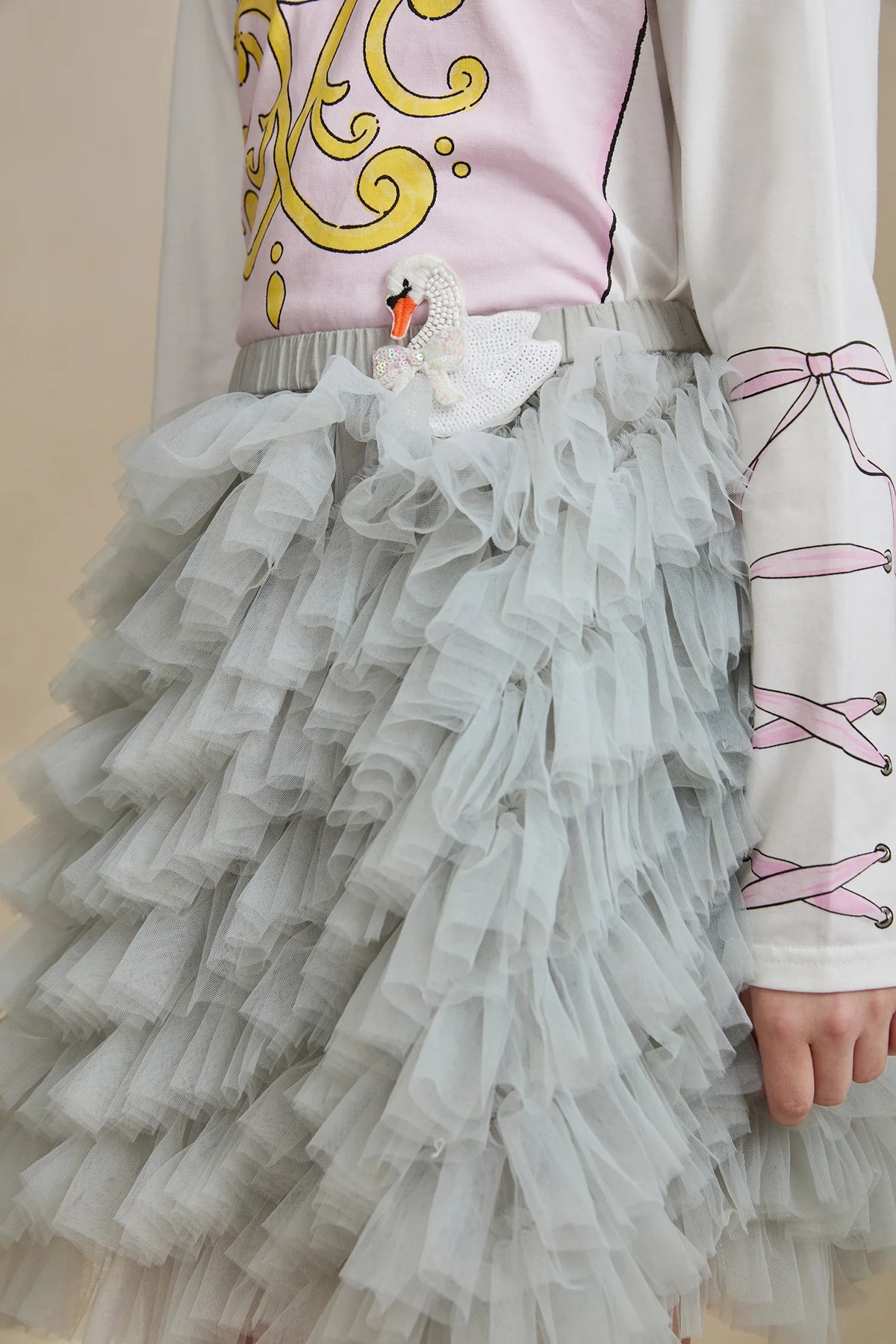 Poco Blush Swan Embroidered Tulle Skirt