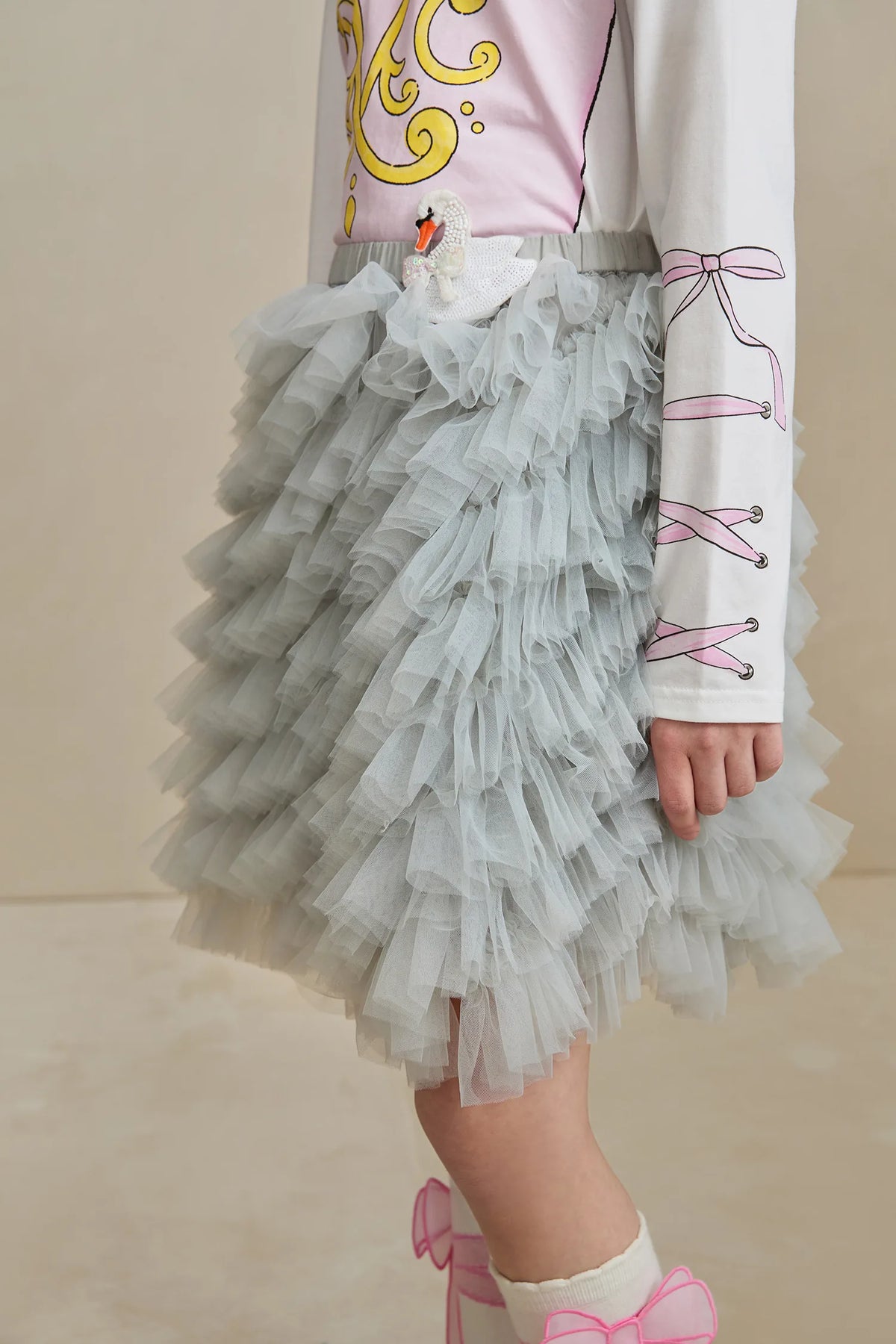 Poco Blush Swan Embroidered Tulle Skirt