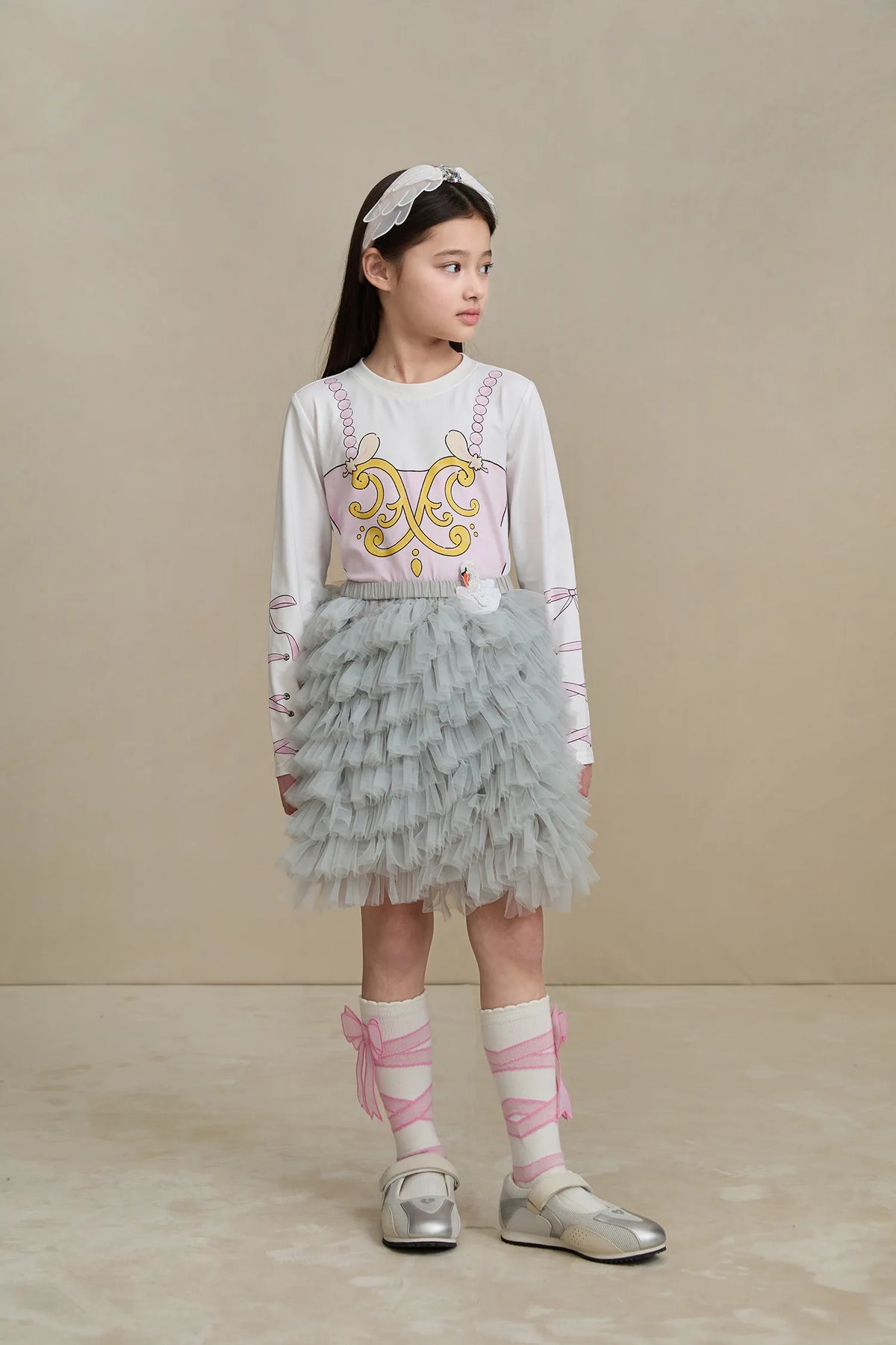 Poco Blush Swan Embroidered Tulle Skirt