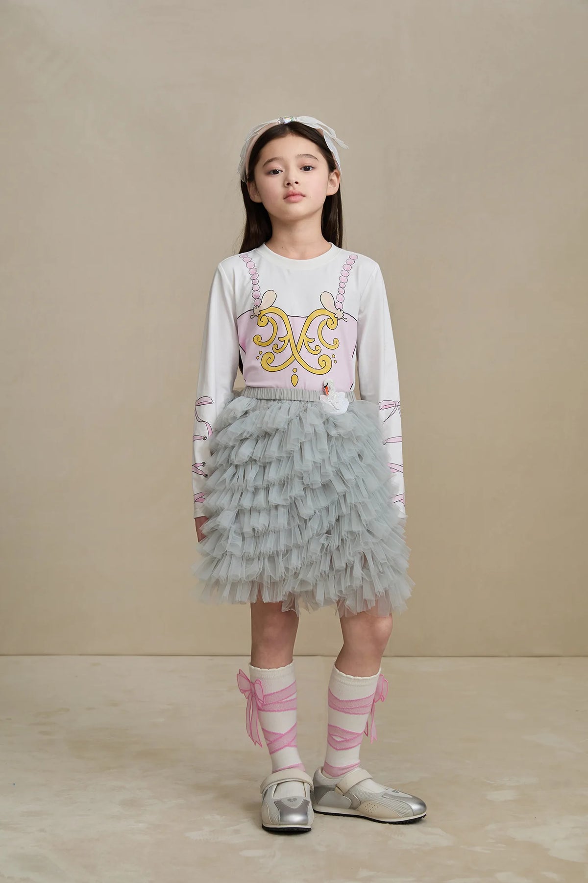 Poco Blush Swan Embroidered Tulle Skirt