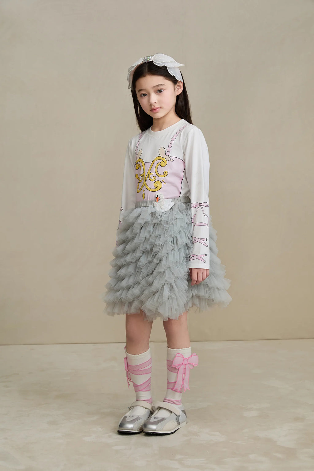 Poco Blush Swan Embroidered Tulle Skirt