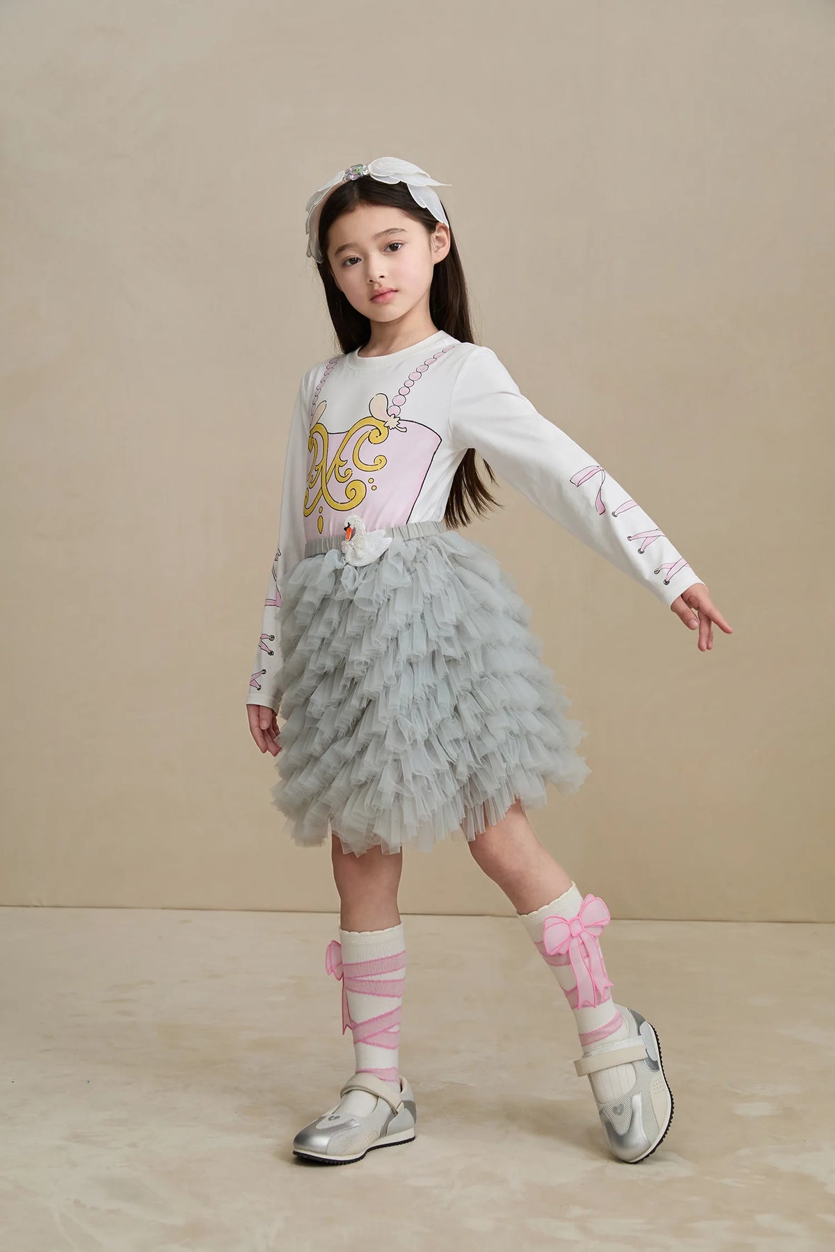 Poco Blush Swan Embroidered Tulle Skirt