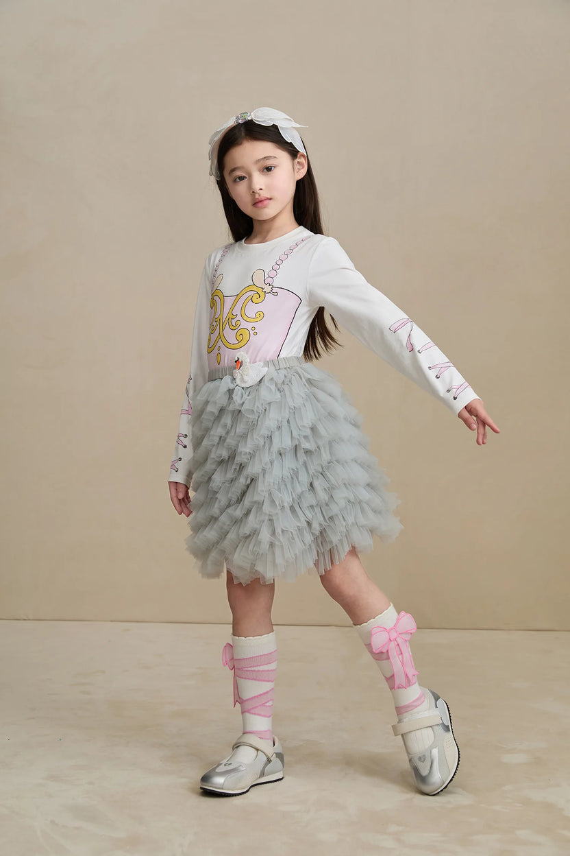 Poco Blush Swan Embroidered Tulle Skirt