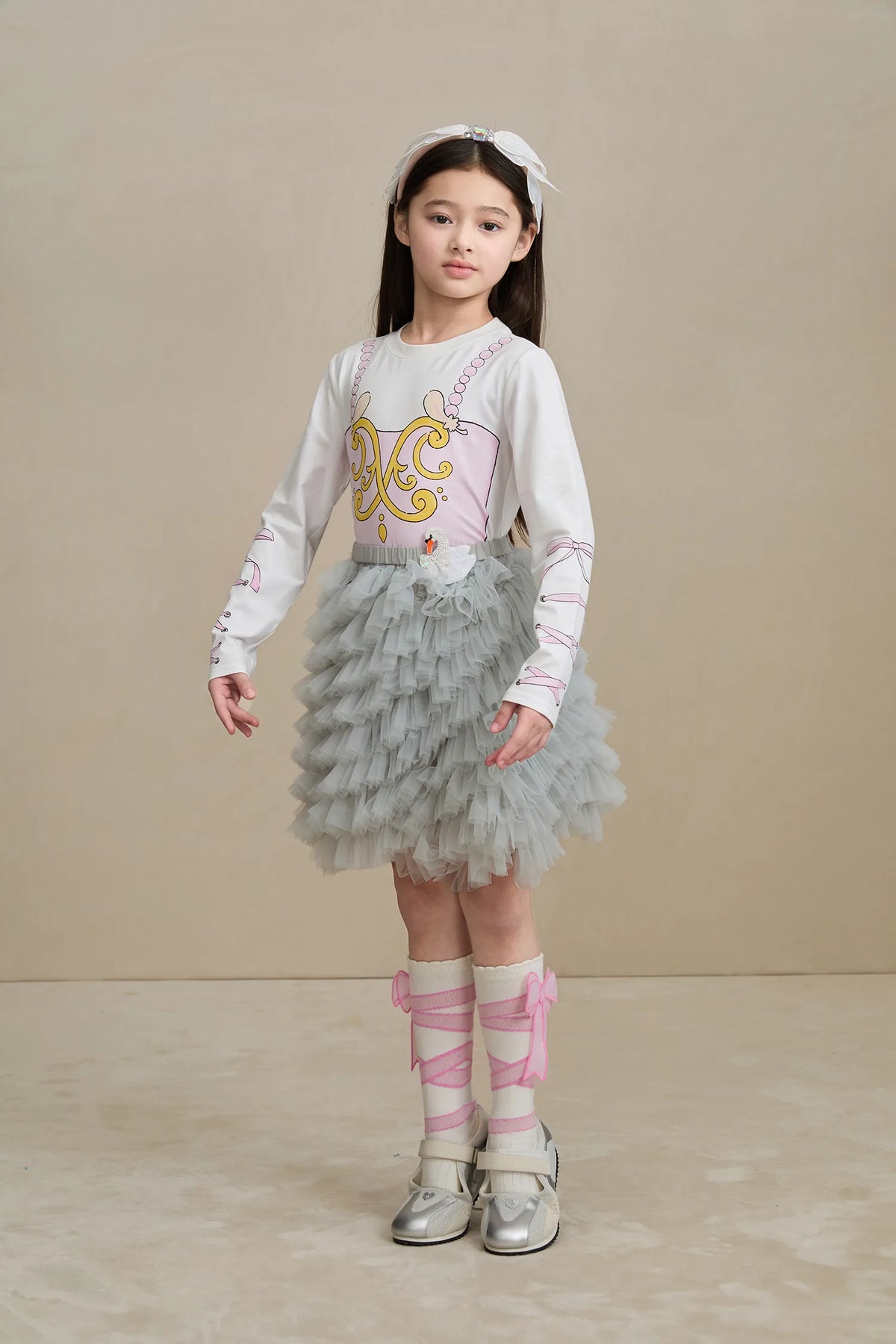 Poco Blush Swan Embroidered Tulle Skirt