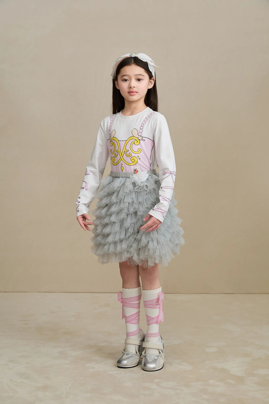 Poco Blush Swan Embroidered Tulle Skirt