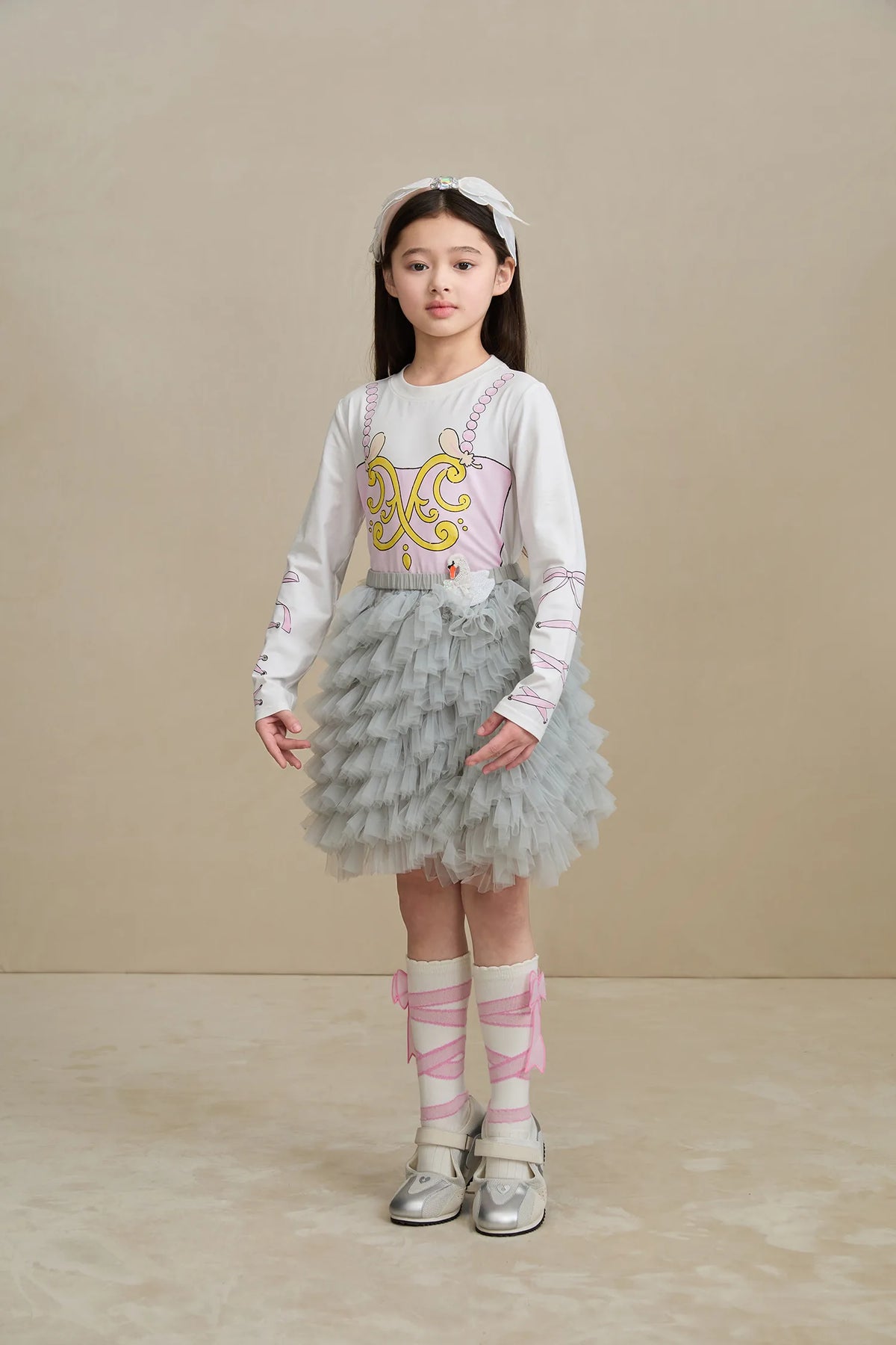 Poco Blush Swan Embroidered Tulle Skirt