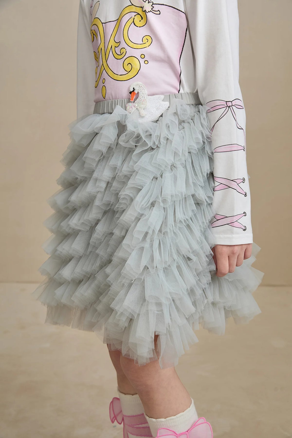 Poco Blush Swan Embroidered Tulle Skirt