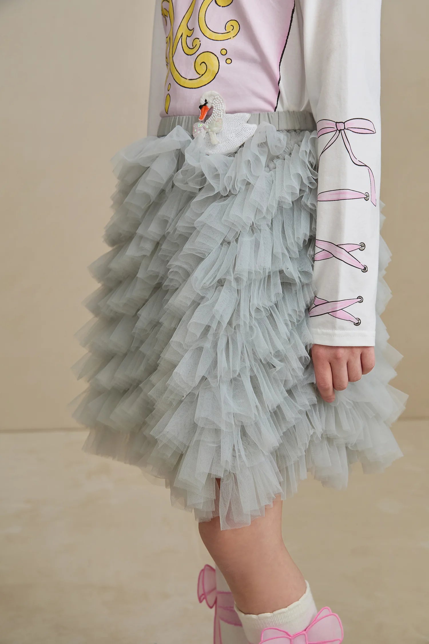 Poco Blush Swan Embroidered Tulle Skirt
