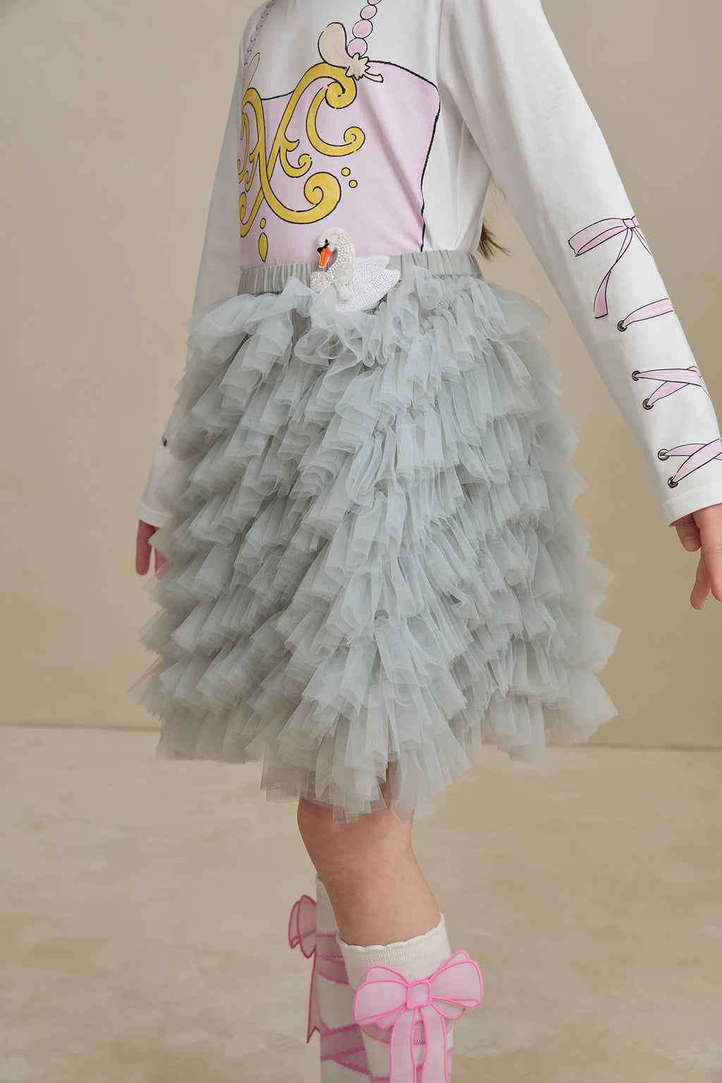 Poco Blush Swan Embroidered Tulle Skirt