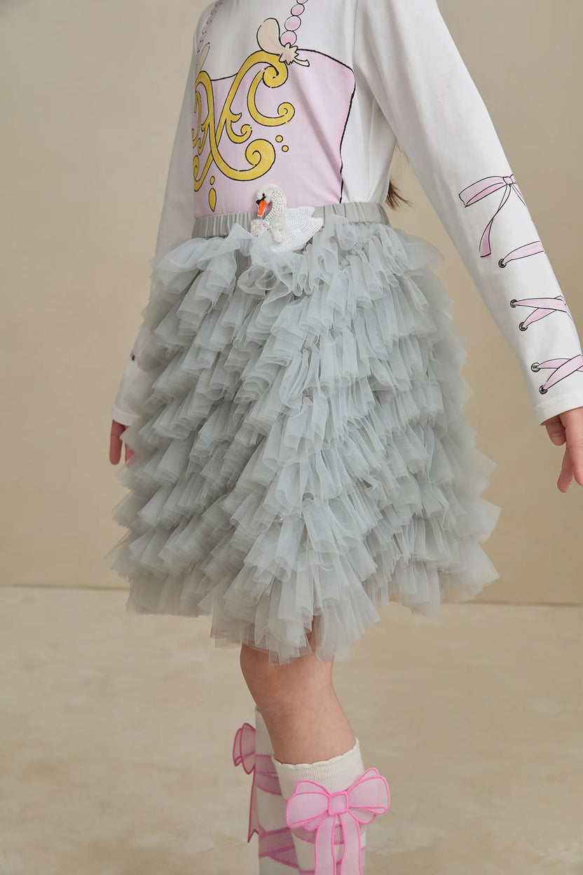 Poco Blush Swan Embroidered Tulle Skirt