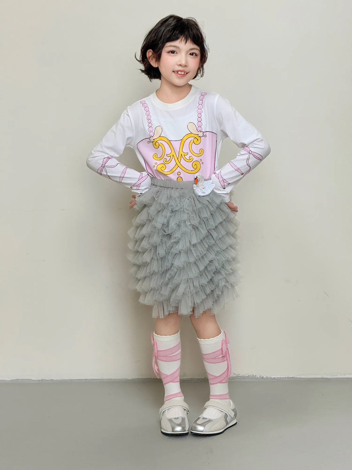 Poco Blush Swan Embroidered Tulle Skirt