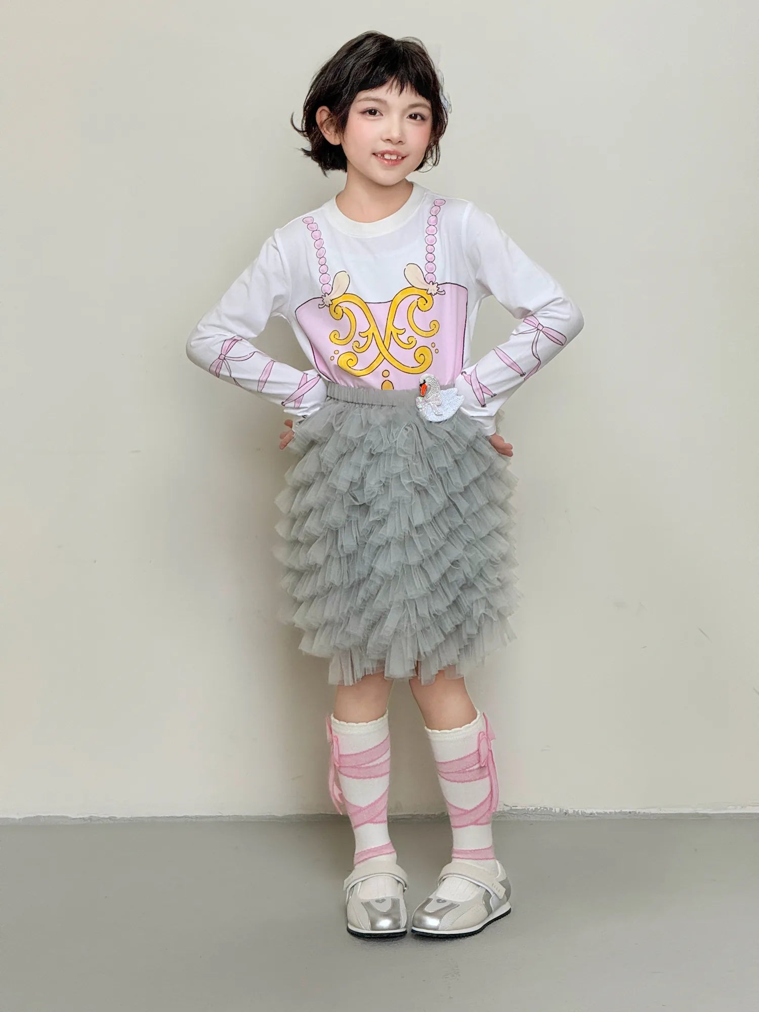 Poco Blush Swan Embroidered Tulle Skirt