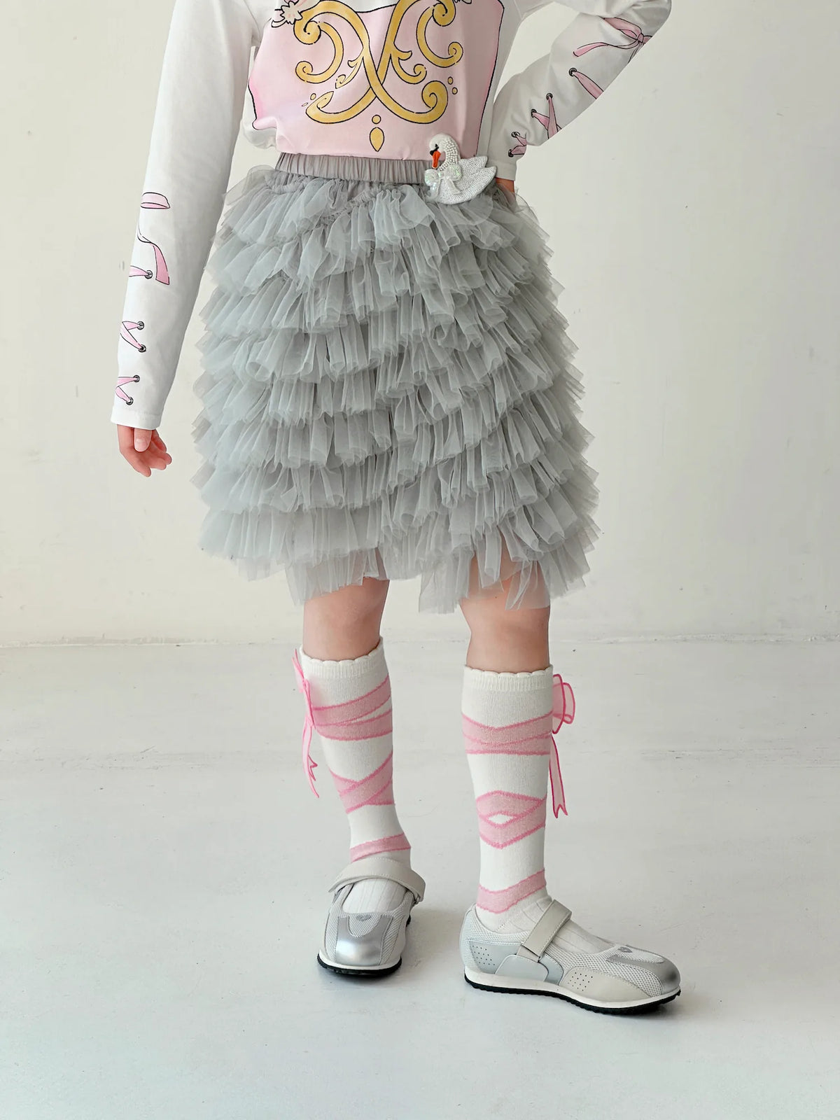 Poco Blush Swan Embroidered Tulle Skirt