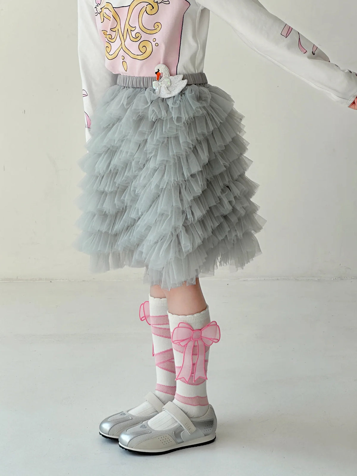 Poco Blush Swan Embroidered Tulle Skirt