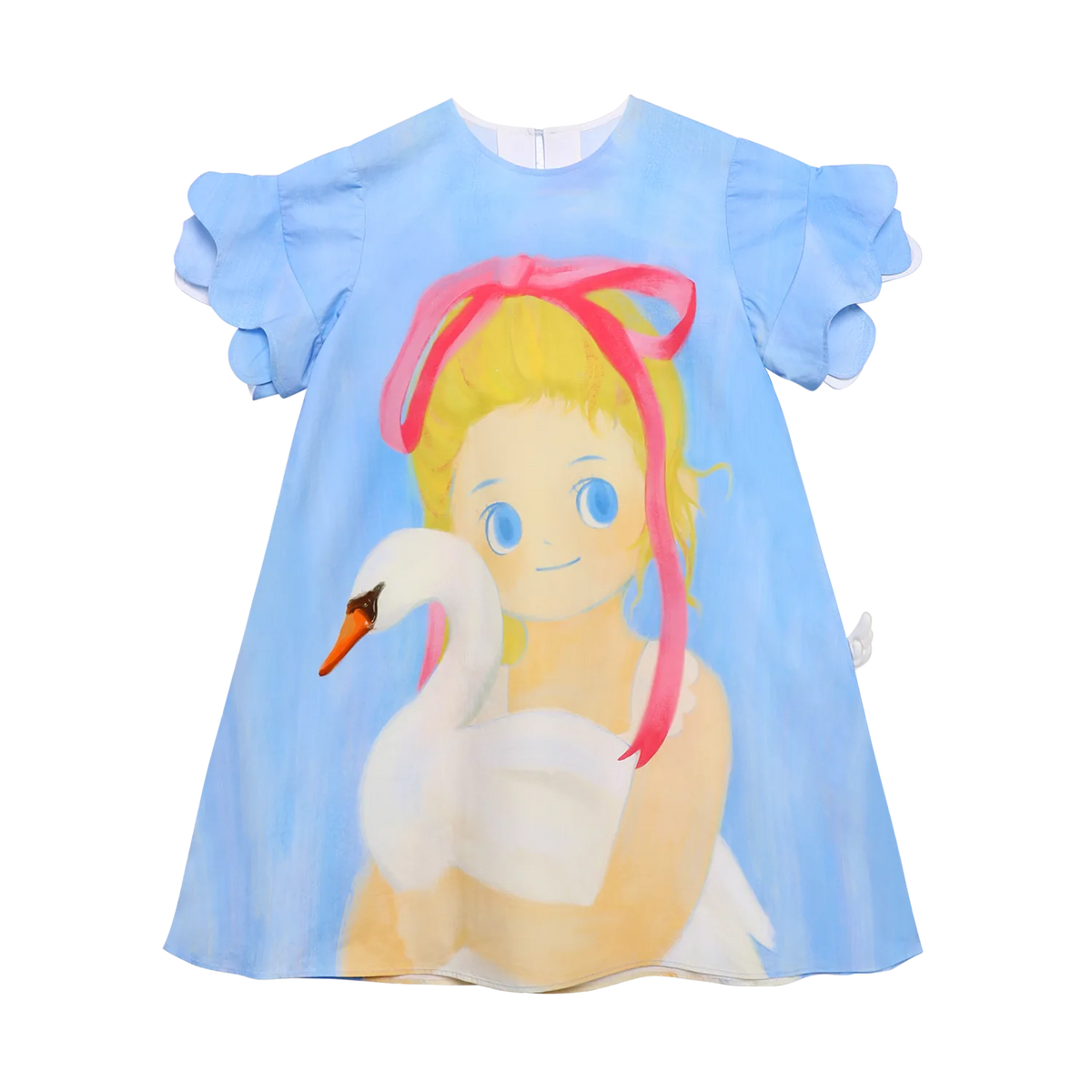 Poco Blush Swan Girl Ruffle Sleeve Dress