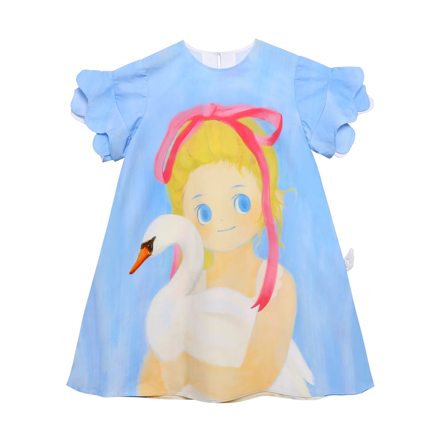 Poco Blush Swan Girl Ruffle Sleeve Dress