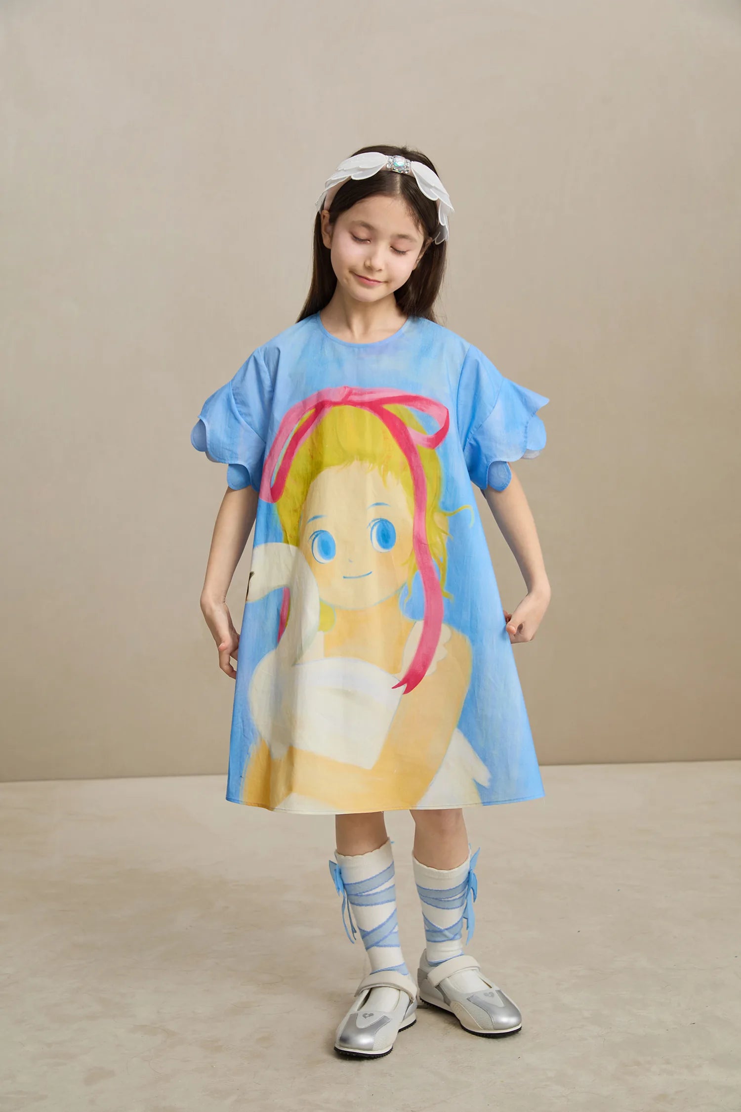 Poco Blush Swan Girl Ruffle Sleeve Dress