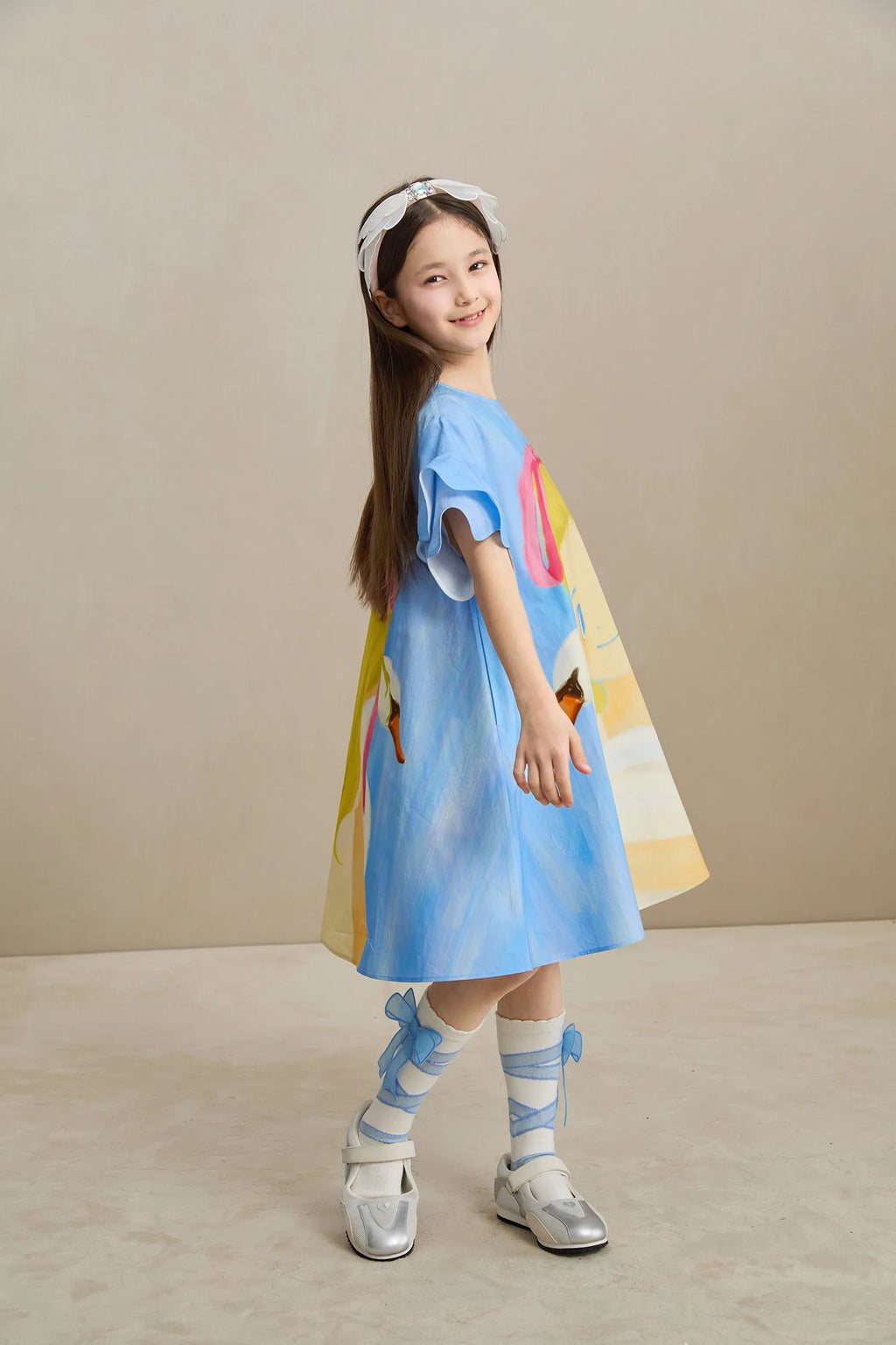 Poco Blush Swan Girl Ruffle Sleeve Dress