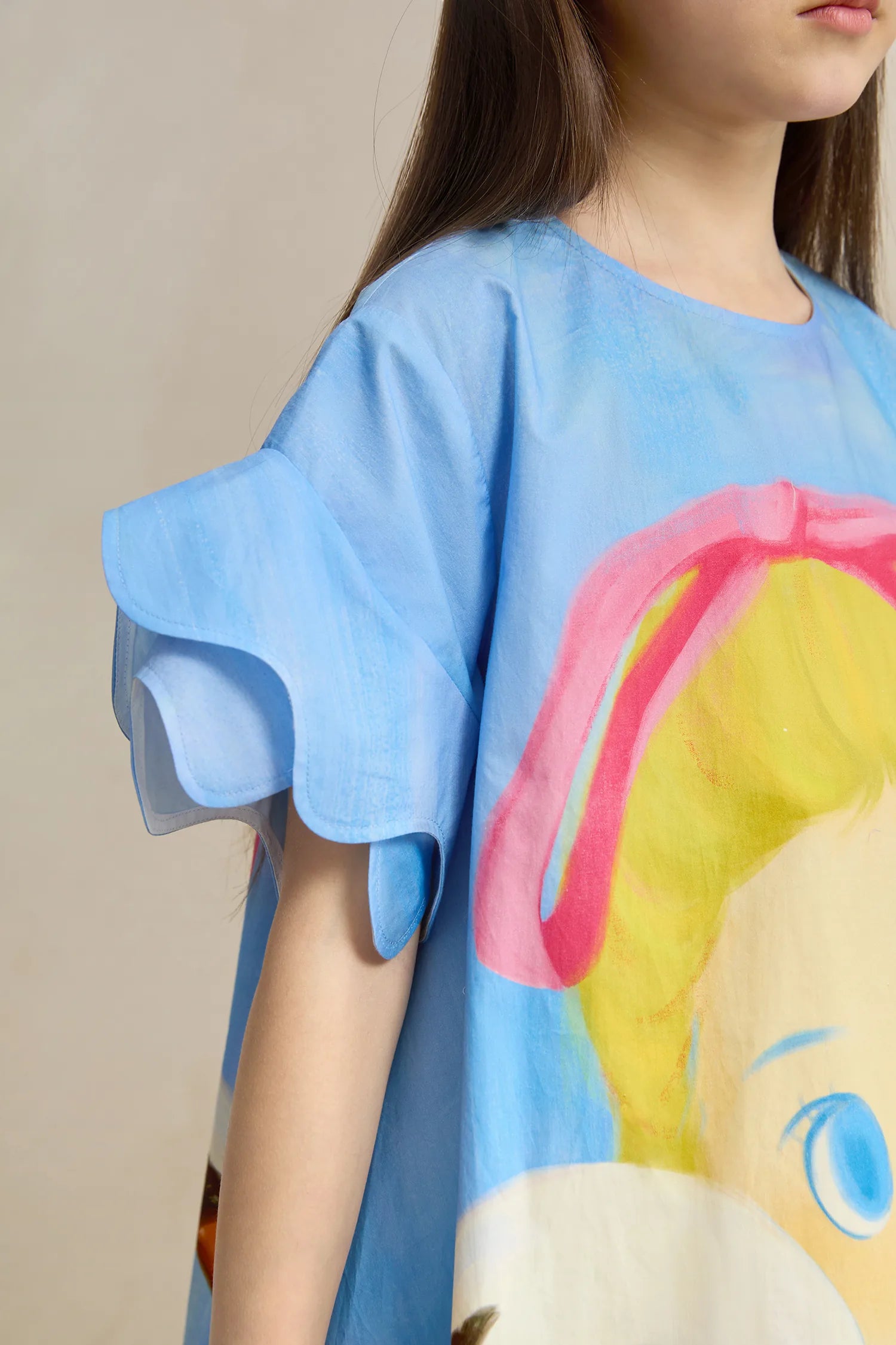 Poco Blush Swan Girl Ruffle Sleeve Dress