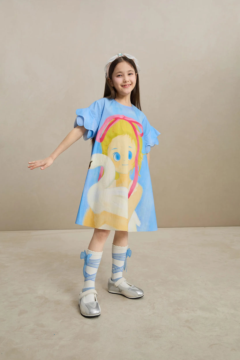 Swan Girl Ruffle Sleeve Dress by Poco Blush, image 18