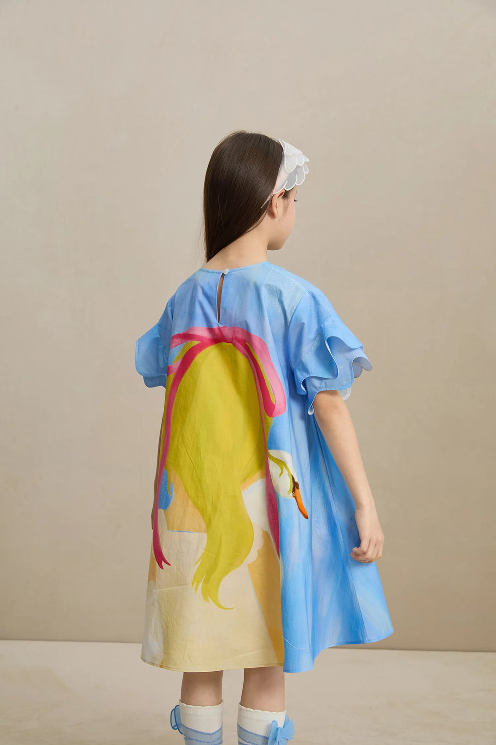 Poco Blush Swan Girl Ruffle Sleeve Dress