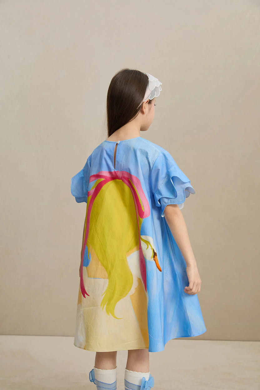Poco Blush Swan Girl Ruffle Sleeve Dress