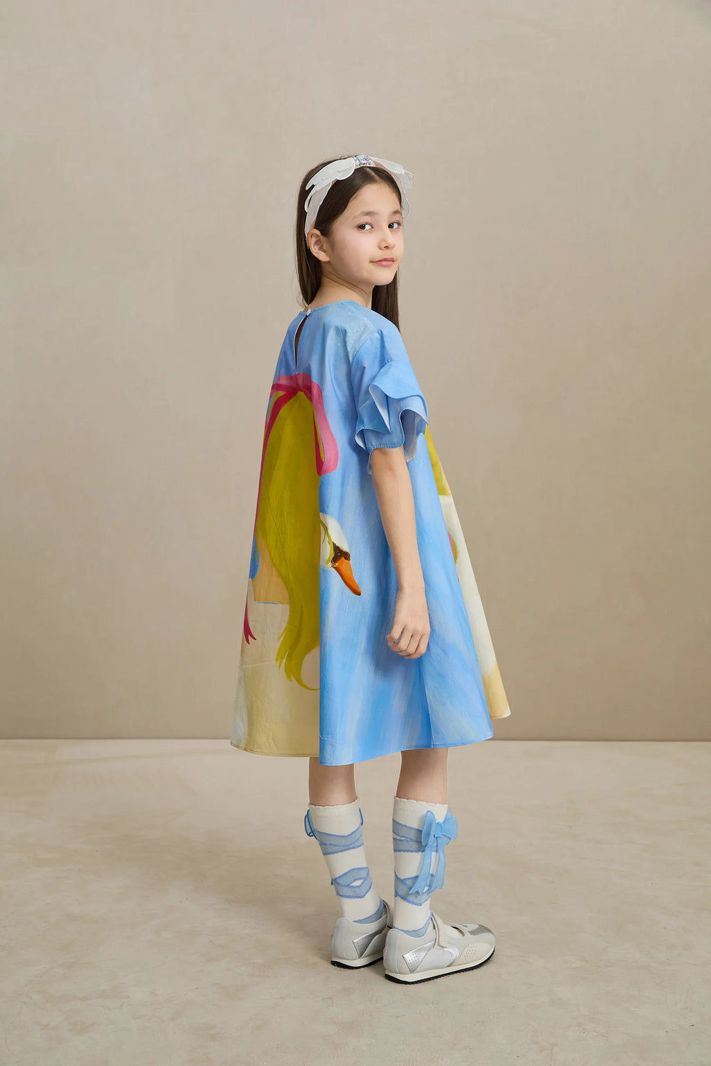 Poco Blush Swan Girl Ruffle Sleeve Dress