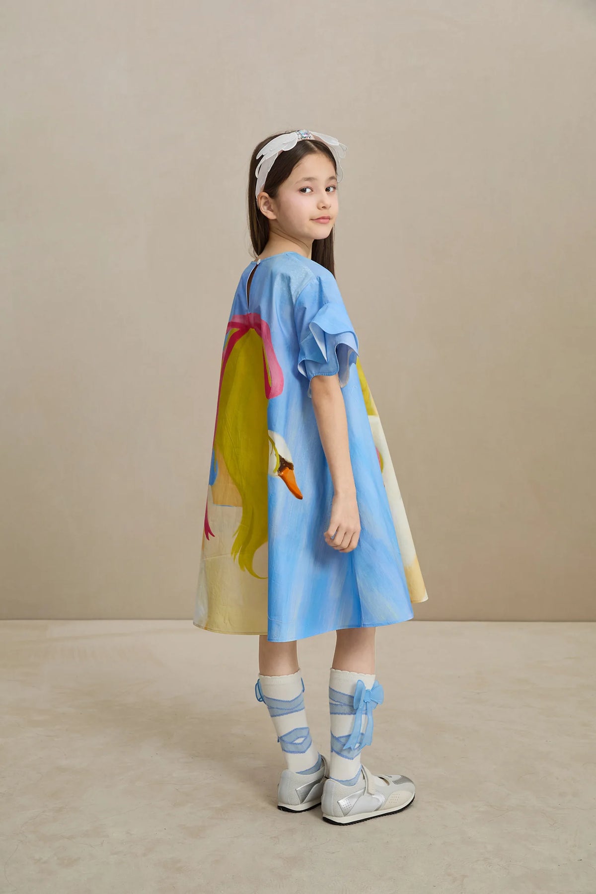 Poco Blush Swan Girl Ruffle Sleeve Dress