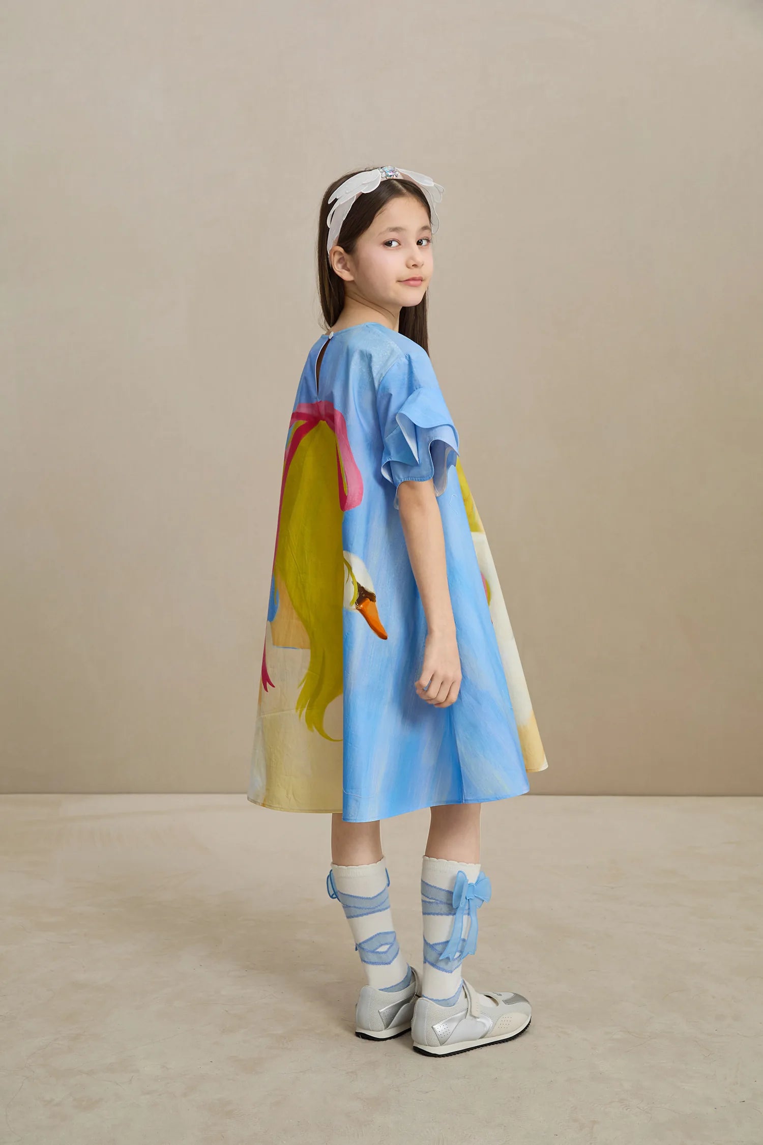 Poco Blush Swan Girl Ruffle Sleeve Dress