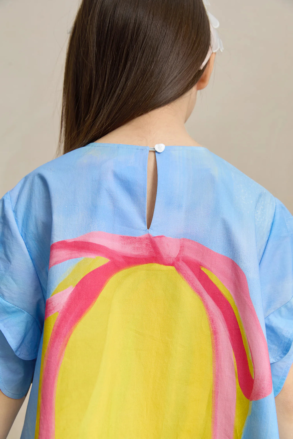 Poco Blush Swan Girl Ruffle Sleeve Dress