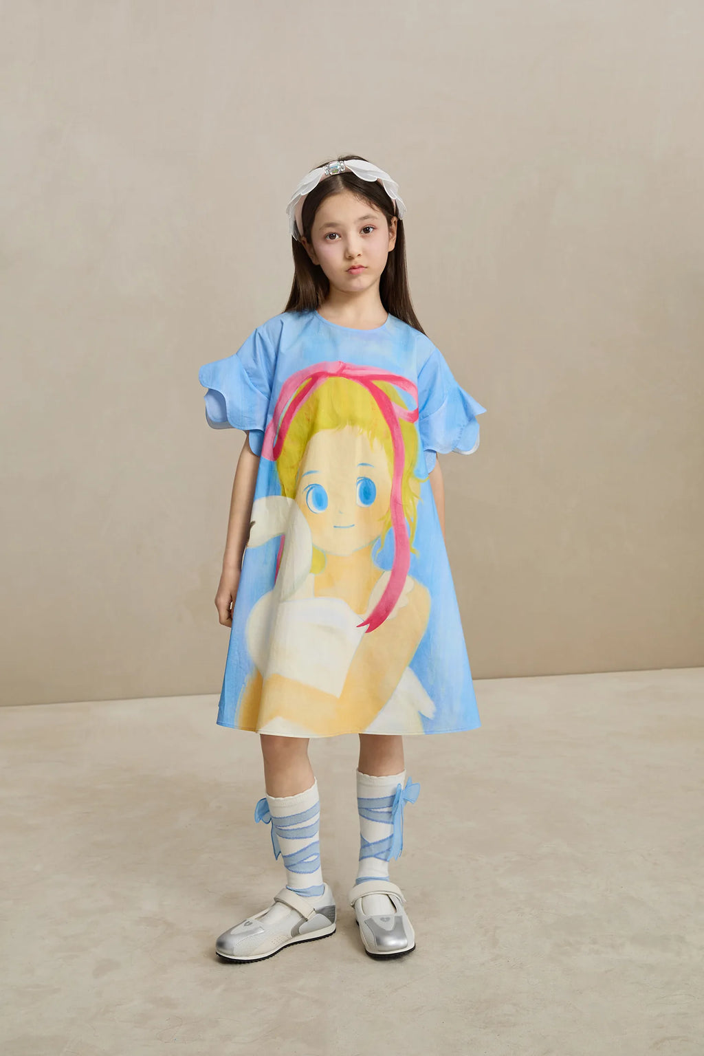 Poco Blush Swan Girl Ruffle Sleeve Dress