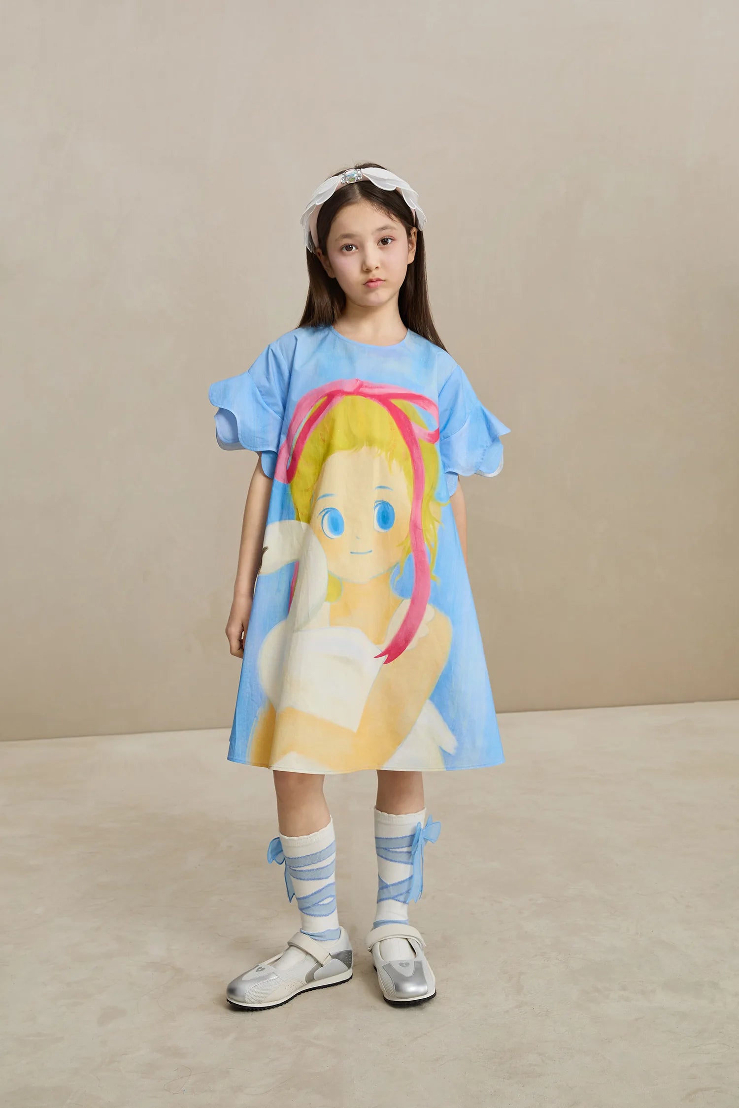 Poco Blush Swan Girl Ruffle Sleeve Dress