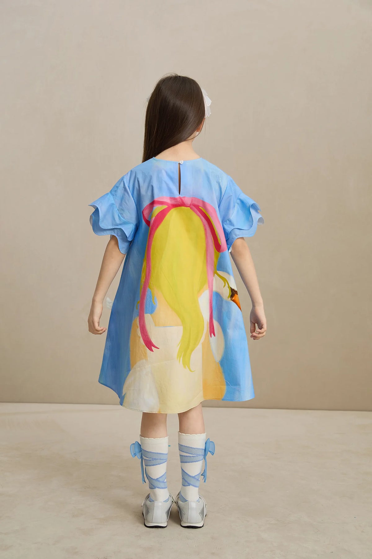 Poco Blush Swan Girl Ruffle Sleeve Dress