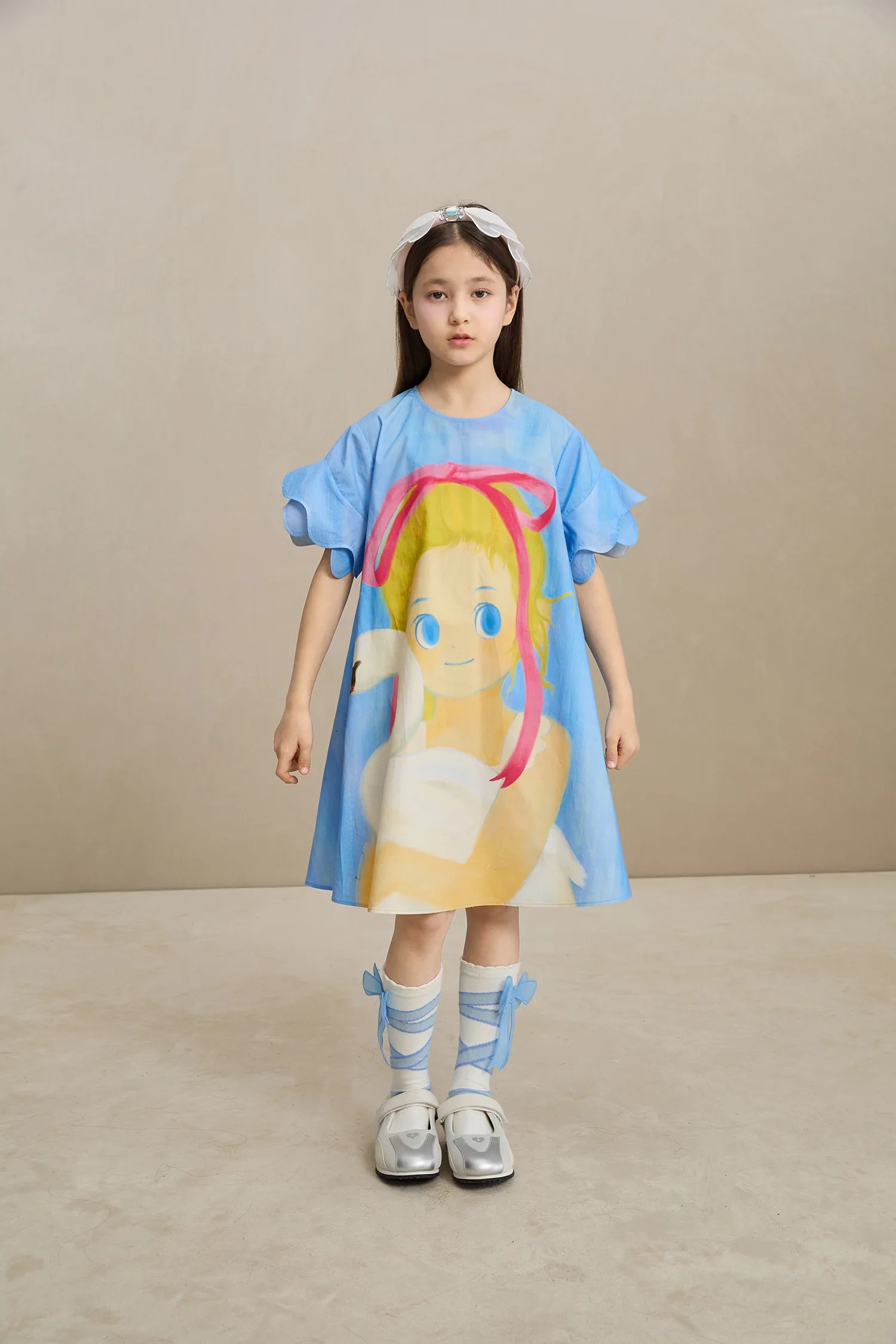 Poco Blush Swan Girl Ruffle Sleeve Dress