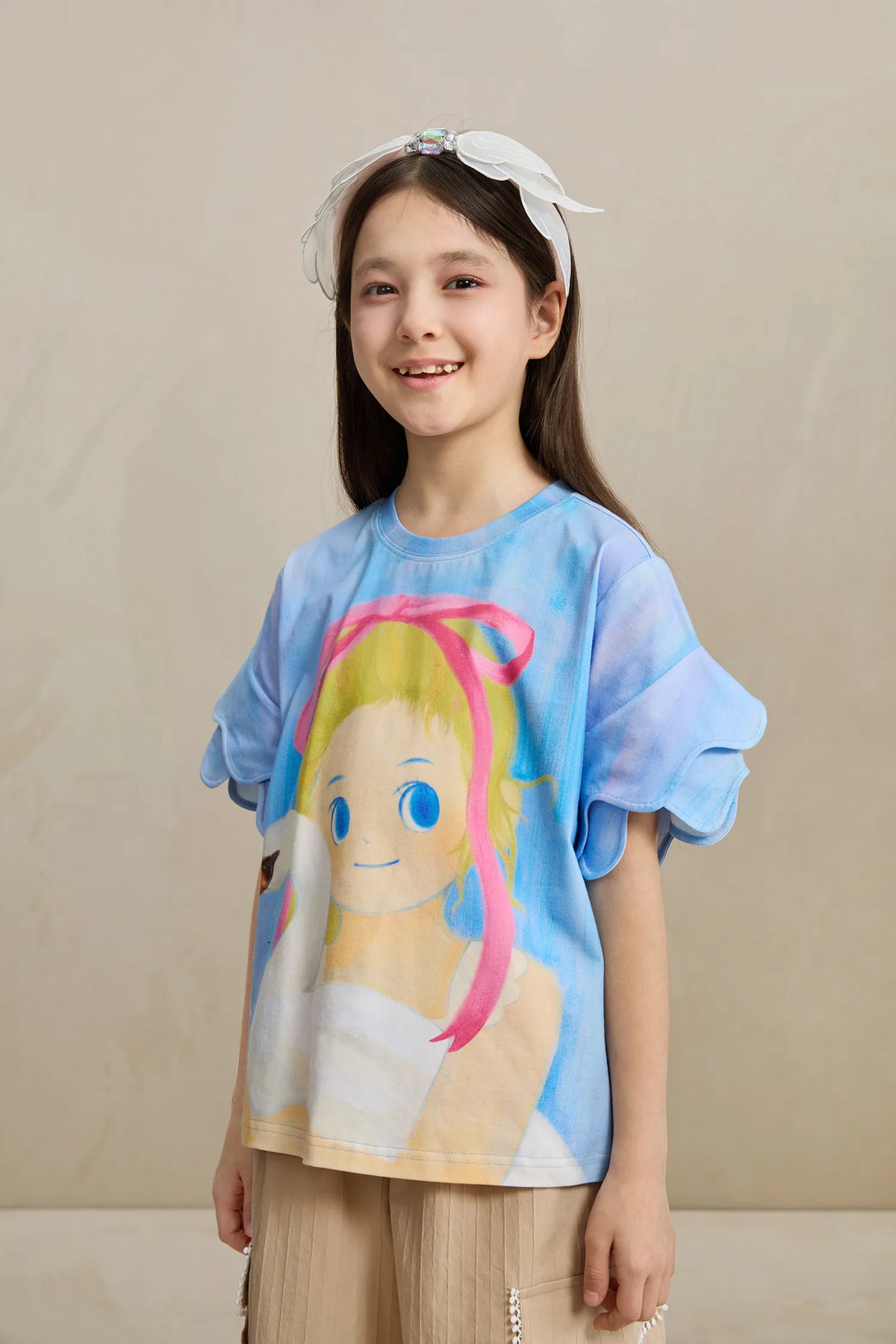 Poco Blush Swan Girl Ruffle Sleeve Tee