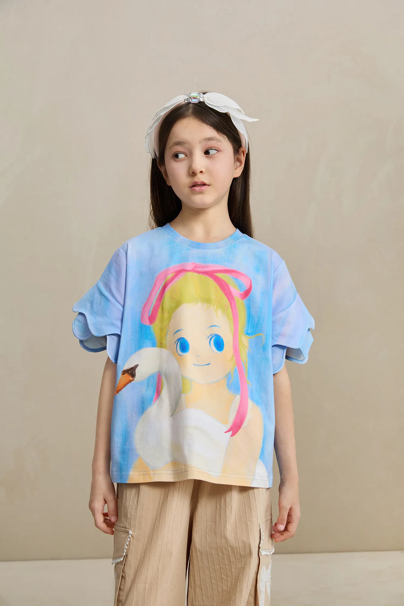 Swan Girl Ruffle Sleeve Tee by Poco Blush, image 15